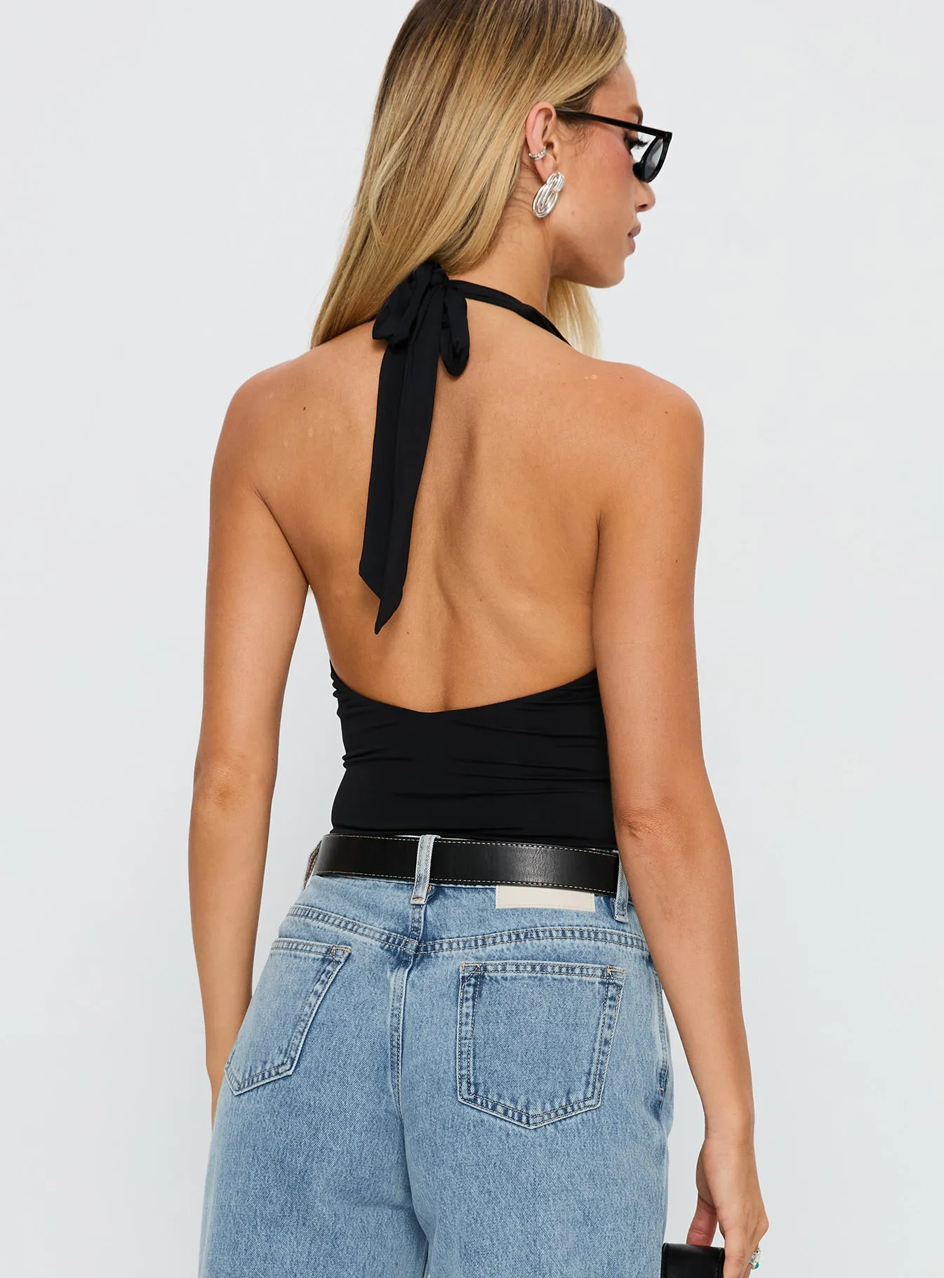Festival Essential Vivid Neutral Kendrae Plunge Halter Bodysuit Black
