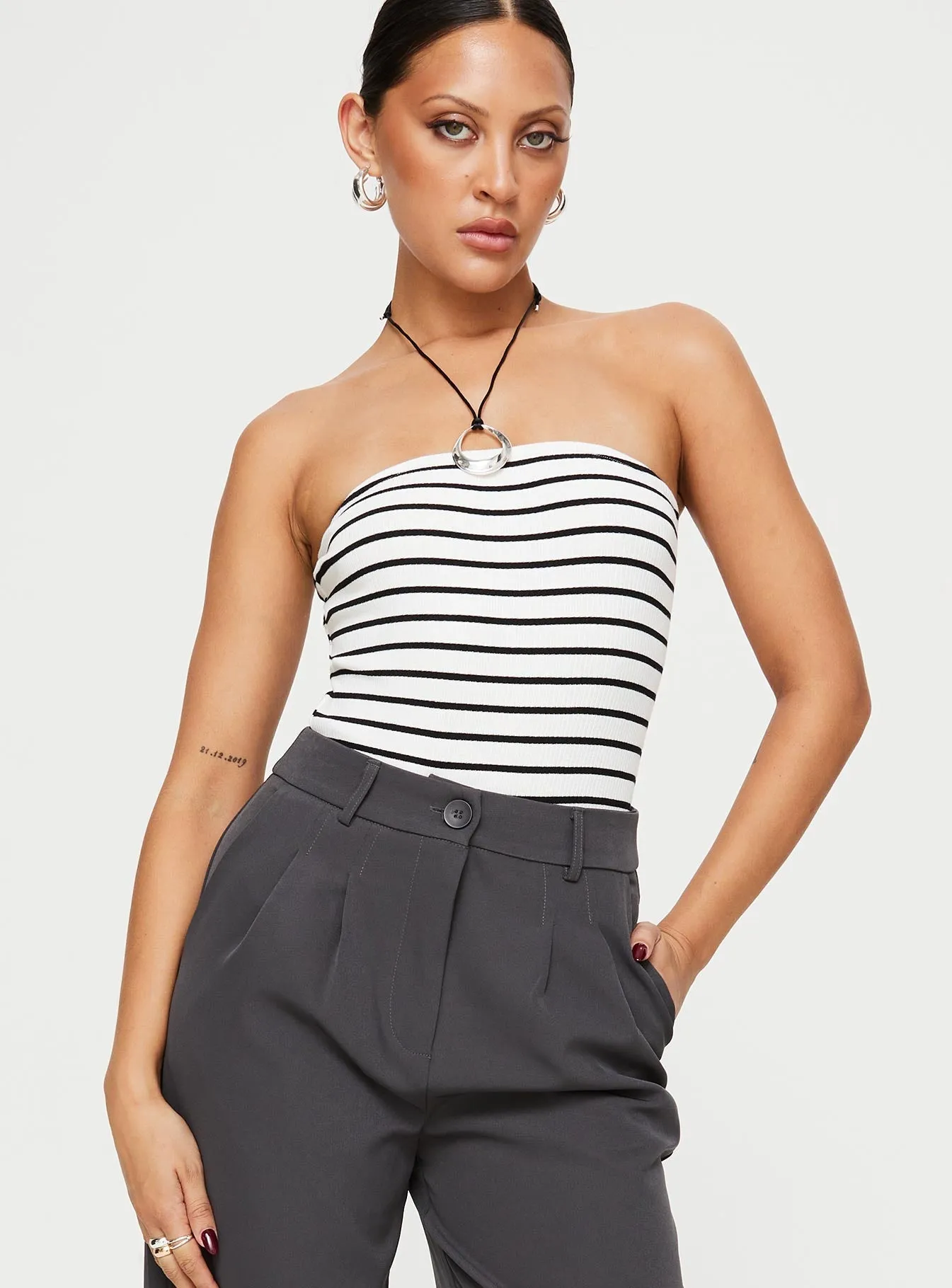 Premium Loose Leopold Strapless Bodysuit Black / White