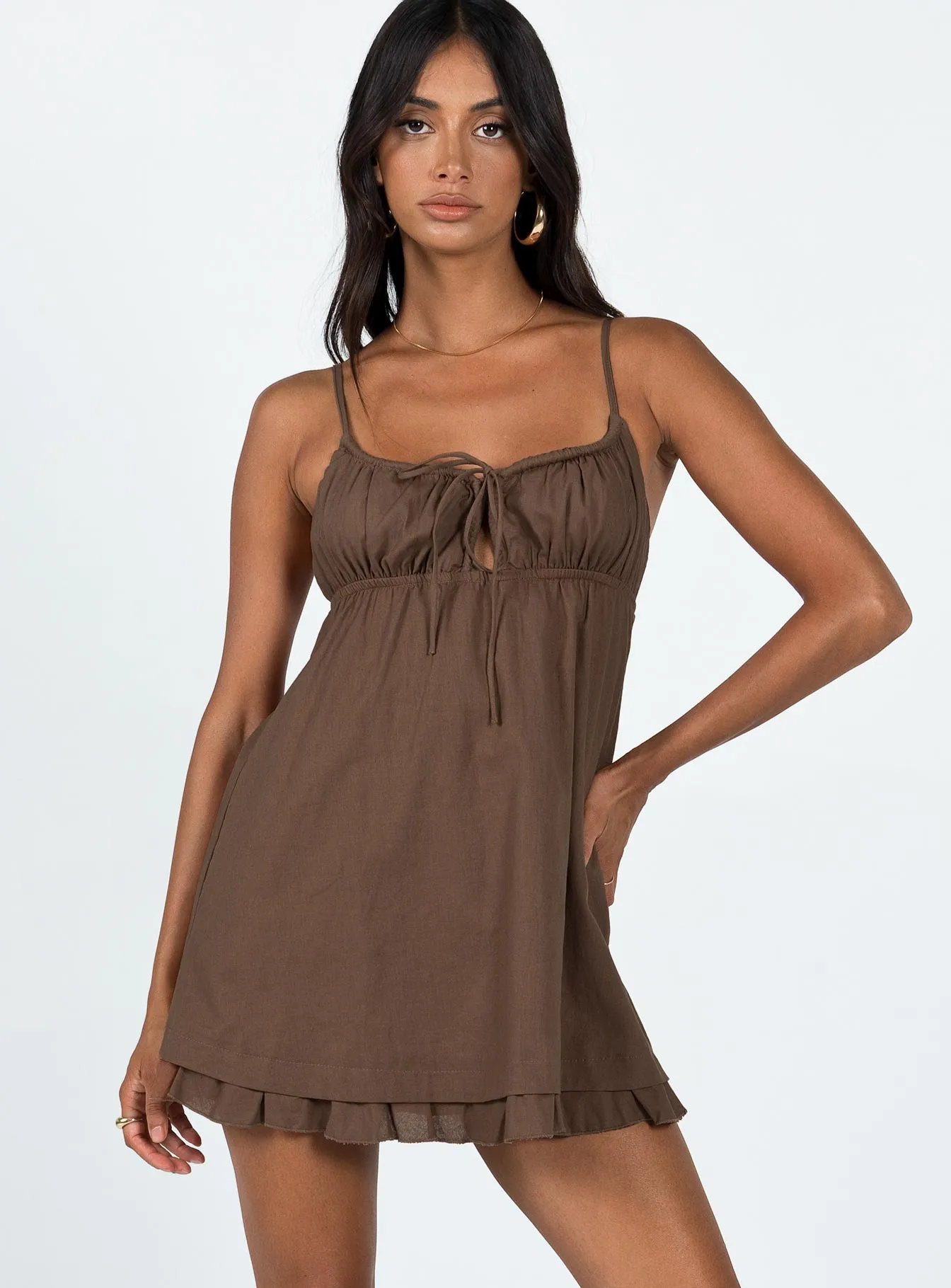 Empress Of Love Mini Dress Brown Convertible Neckline