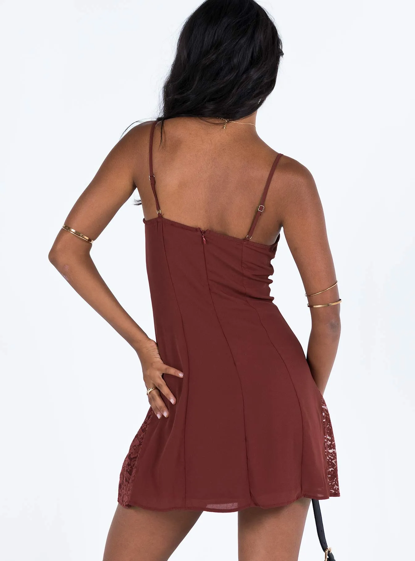 Weighted Hem Pose Queen Laysan Lace Mini Dress Burgundy