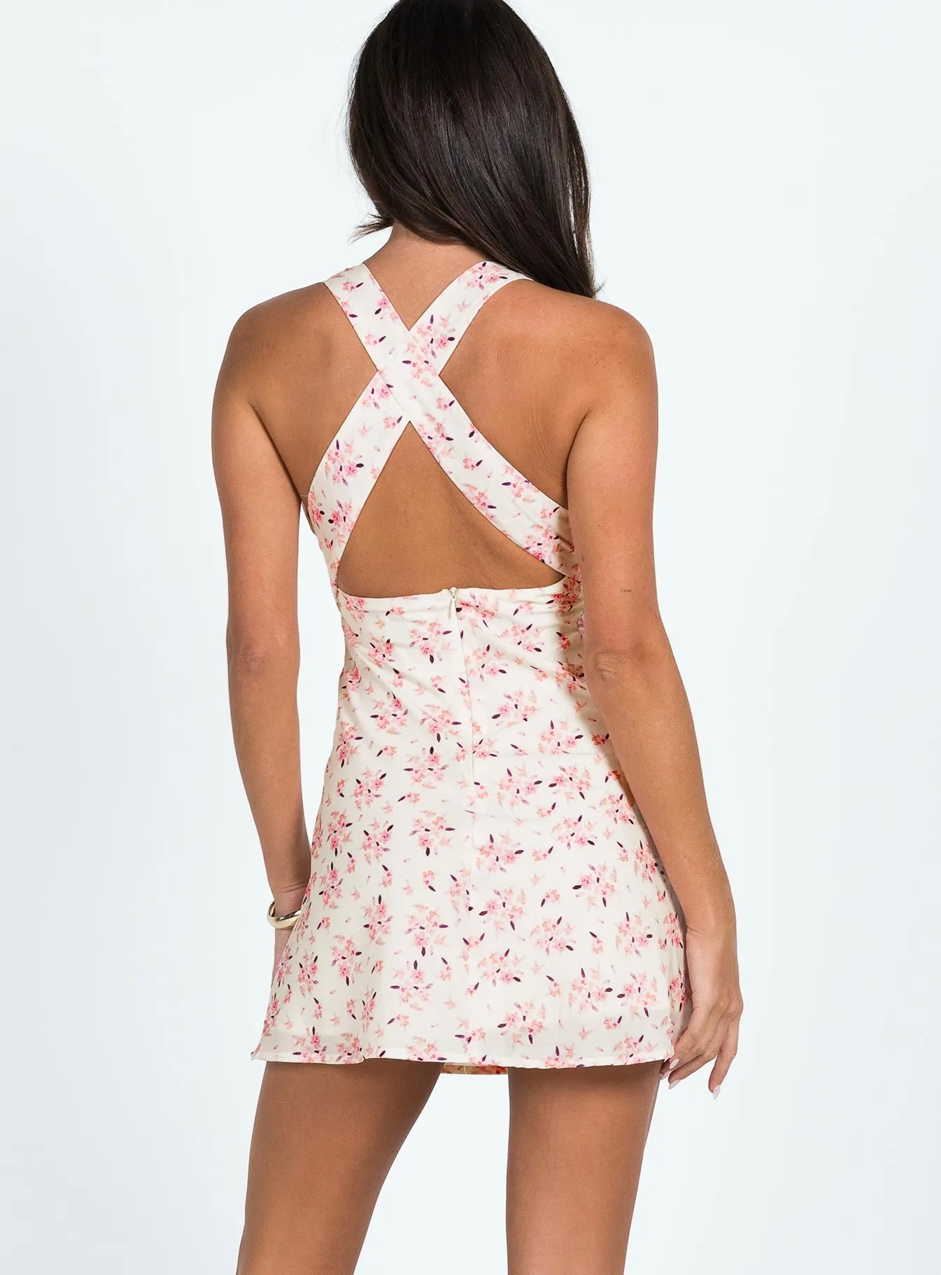 Connelly Mini Dress Pink Floral Layered Panel Design Sheer Glam