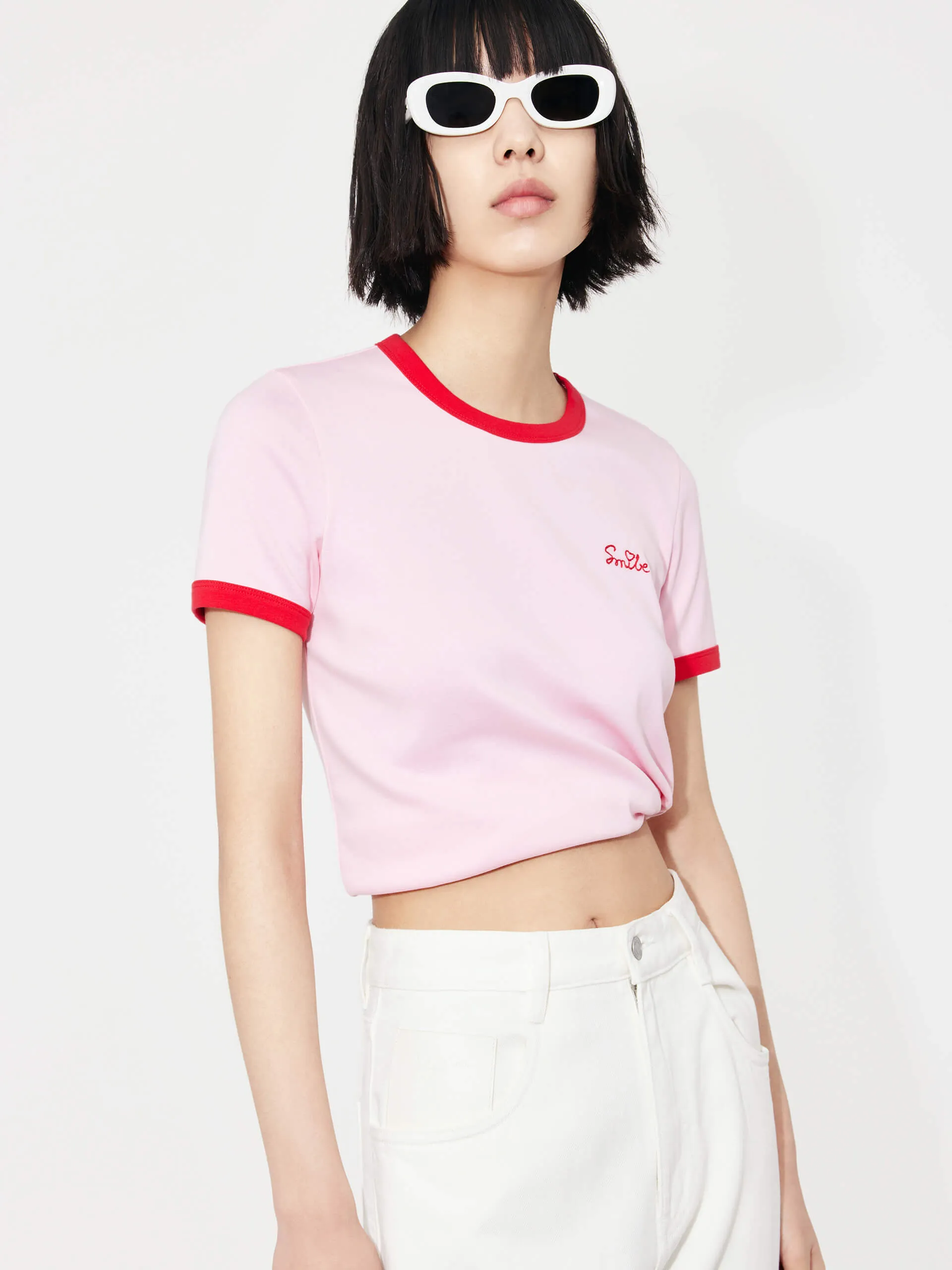 Contrast Cotton Blend T-shirt Teenager fashion Eye-Catching