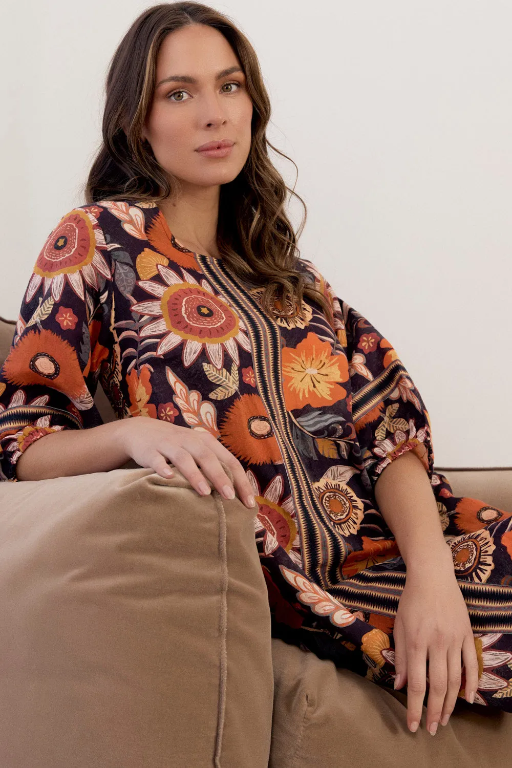 Hazel Short Dress in Abigail Mediterranean Air