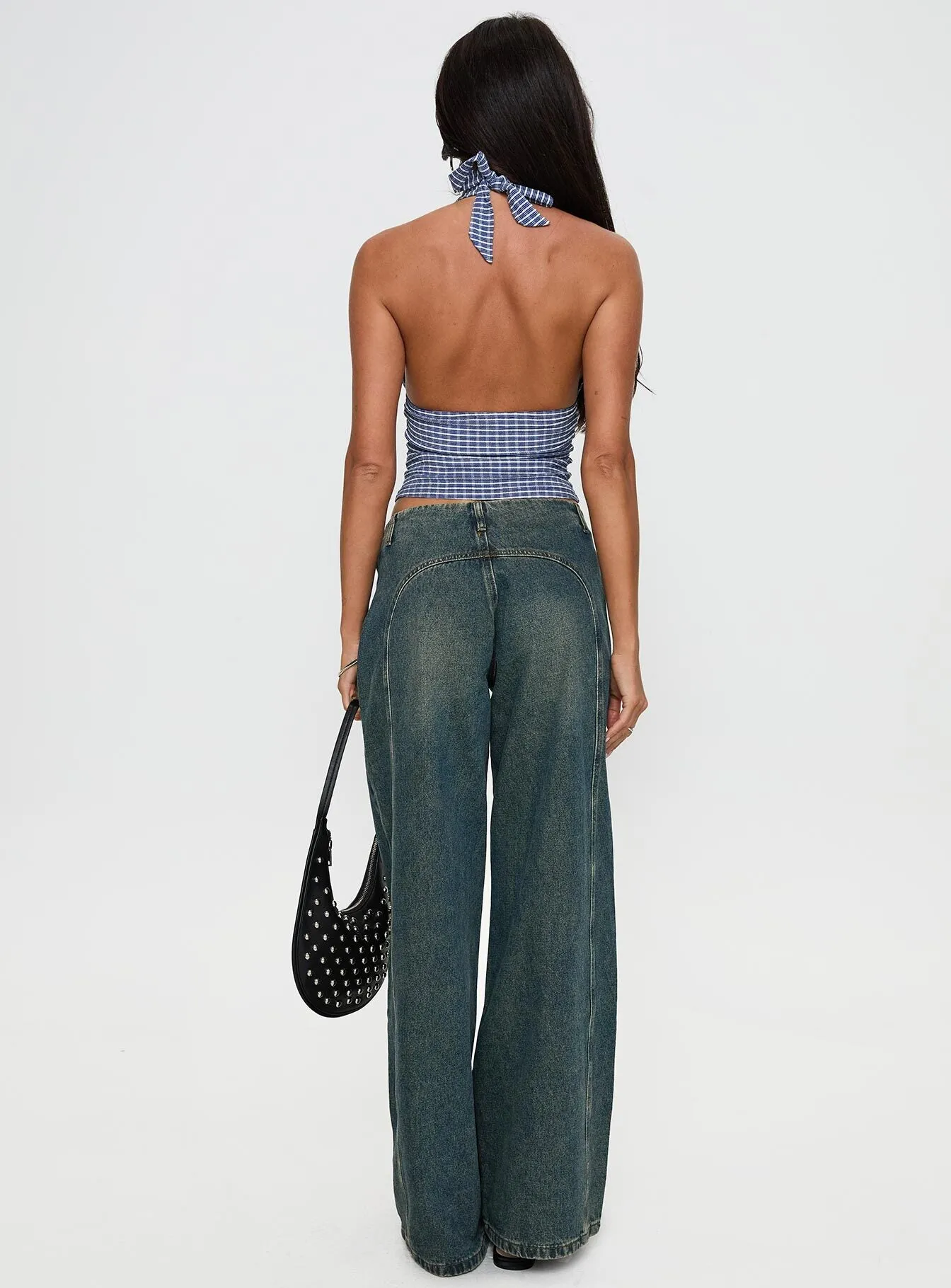 Season Ready Fashion Lover Durable Minimalist Style San Mateo Low Rise Wide Leg Tie Up Jeans Vintage Wash