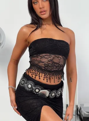 Ergonomic Pattern Design Calathea Strapless Lace Top Black