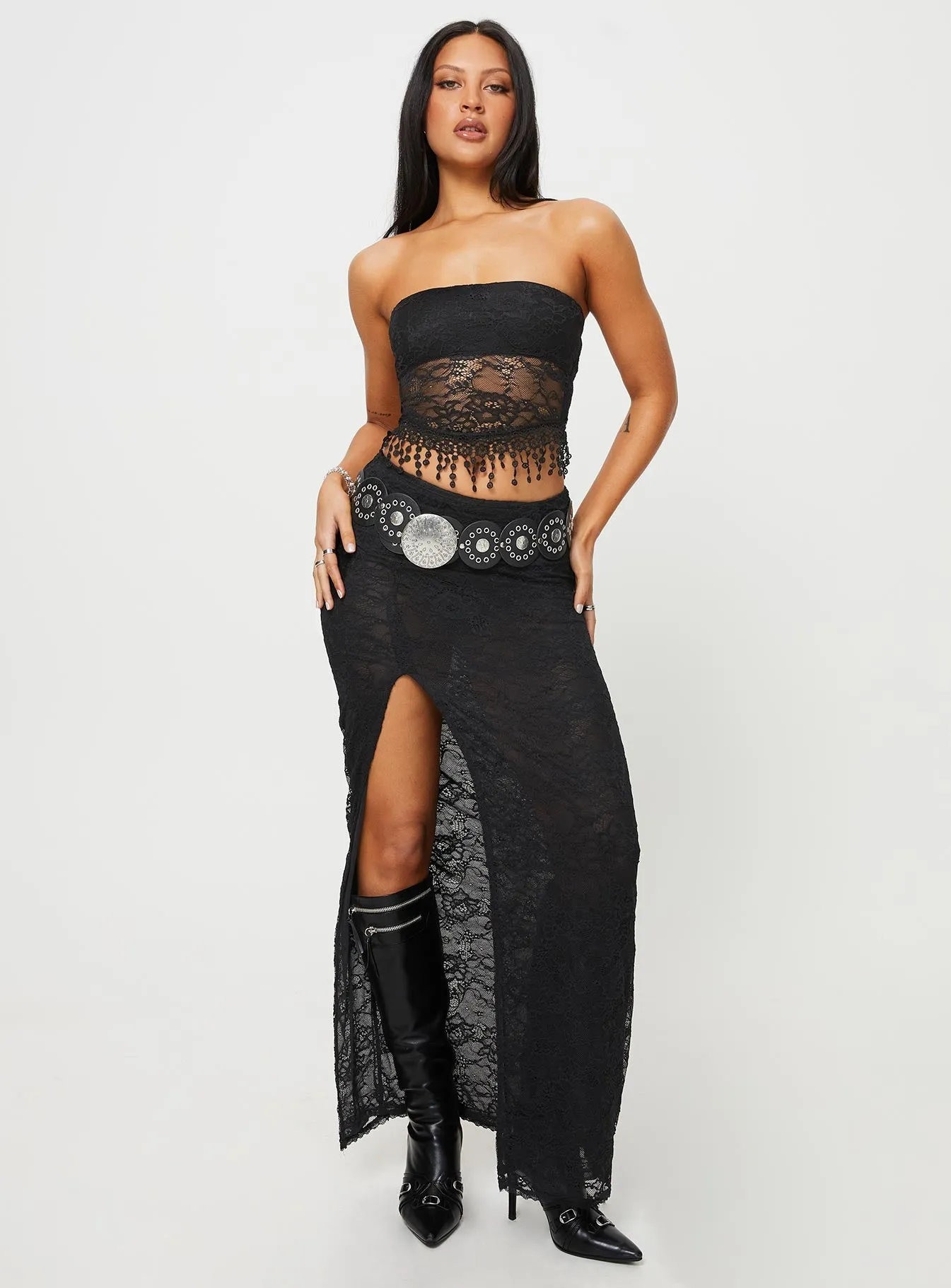 Breathable Linen Blend Smooth Interior Lining Calathea Strapless Lace Top Black