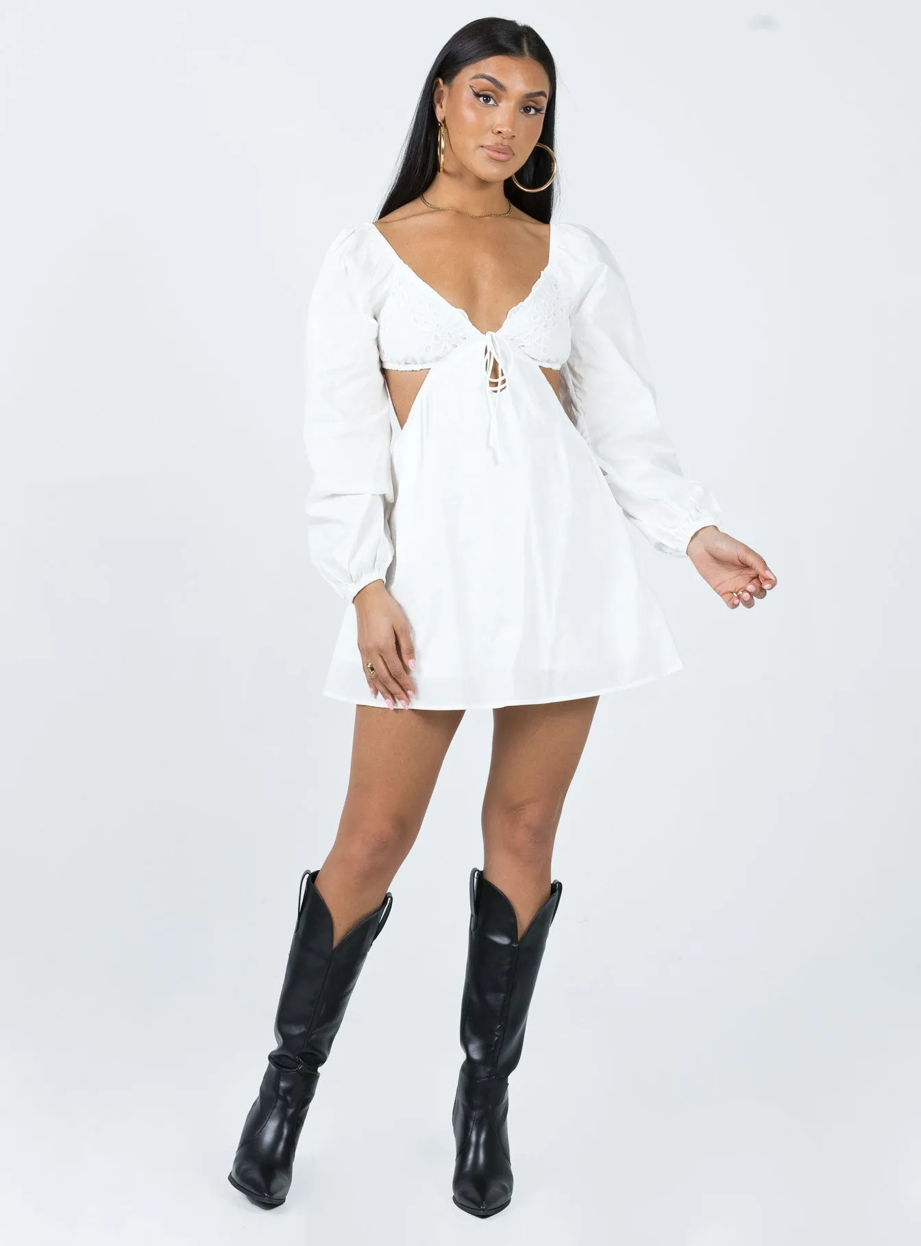 Elizer Long Sleeve Mini Dress White Elegant short formal gown