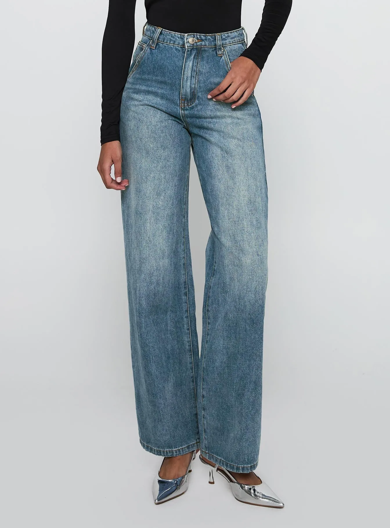 Sacramento High Rise Straight Leg Jeans Mid Blue Denim Brunch Outfit Night Out Customizable length