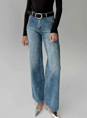 Work Ready Lightweight Textured Night Out Everyday Holiday Vibes Sacramento High Rise Straight Leg Jeans Mid Blue Denim