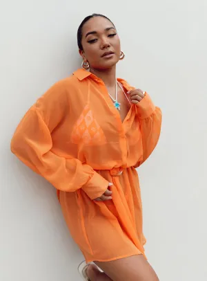 Ready Now Hot Star Hennie Long Sleeve Mini Dress Orange