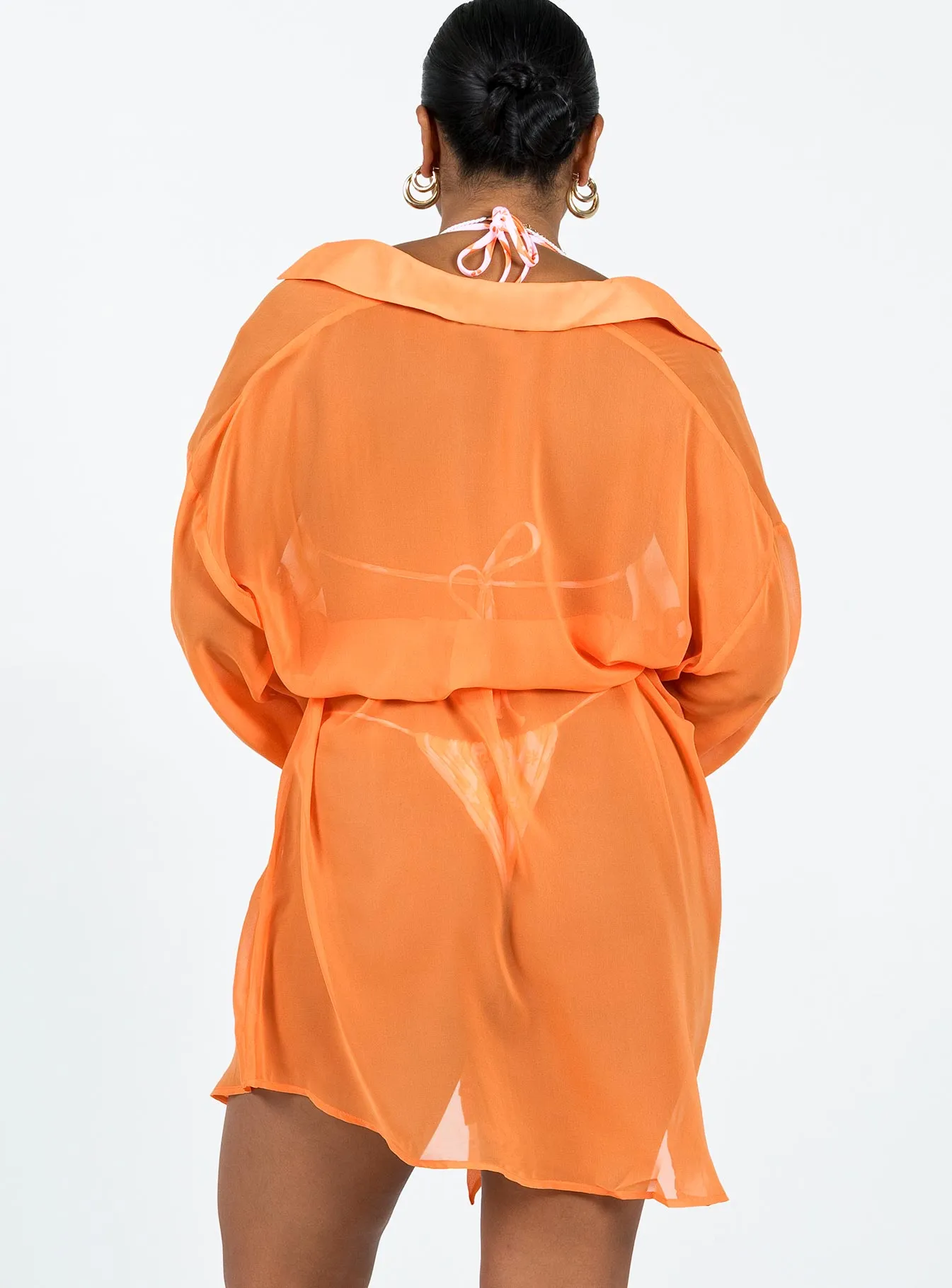 Hennie Long Sleeve Mini Dress Orange Stylish Silhouette