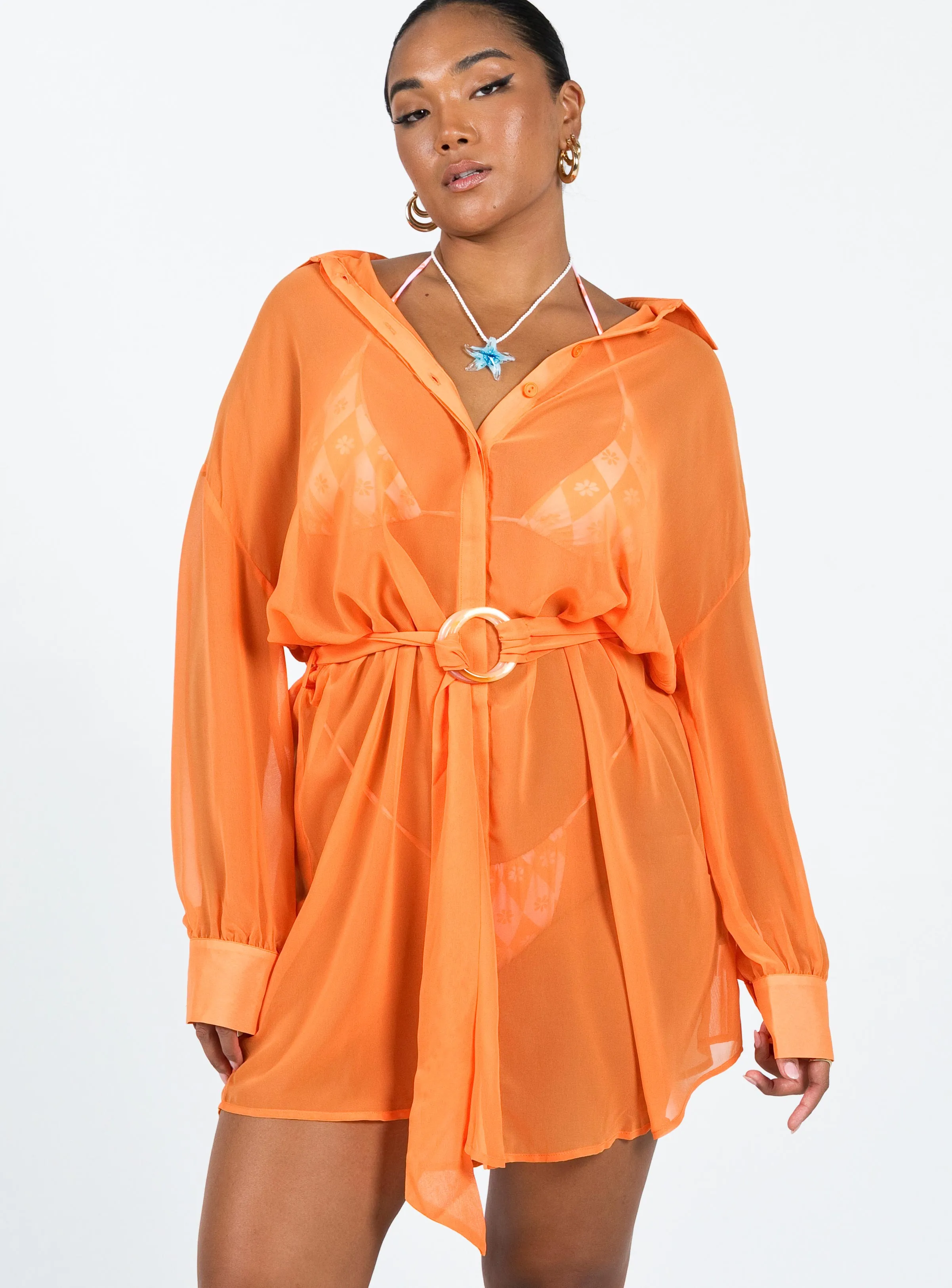 Bohemian style Hennie Long Sleeve Mini Dress Orange