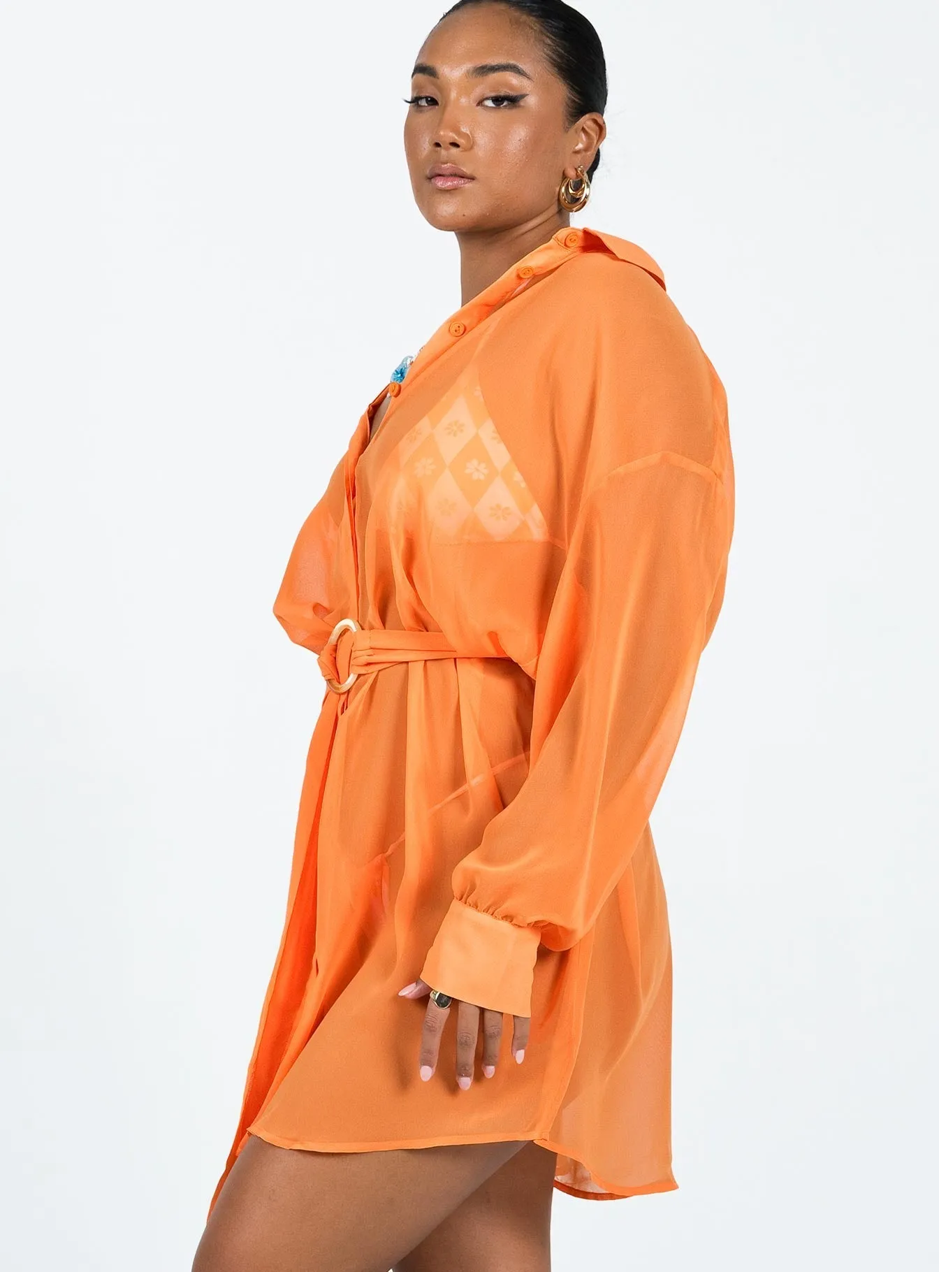 Floral Design Wear Hot Beat Hennie Long Sleeve Mini Dress Orange
