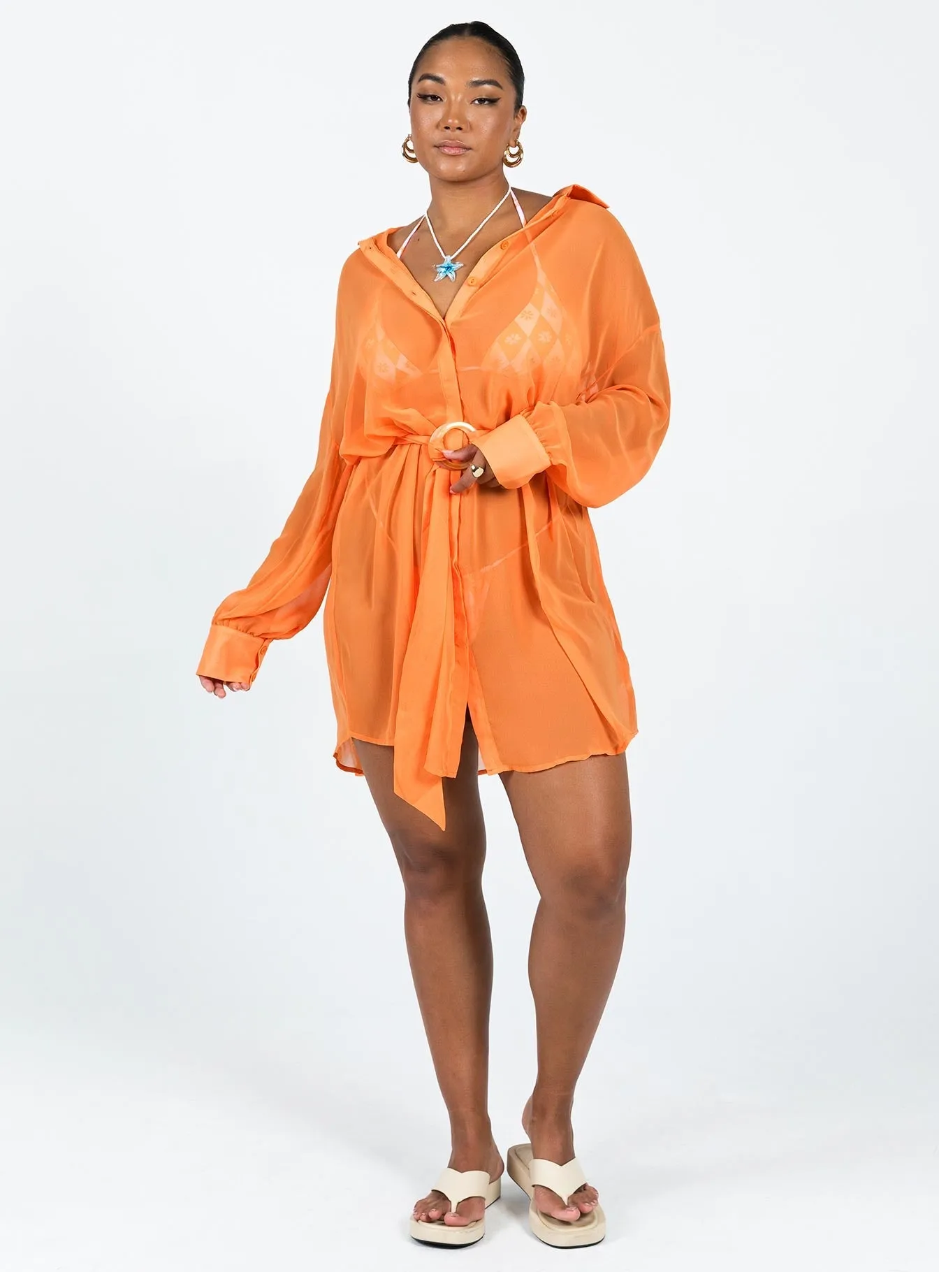 Ruched Bodice Structure Edge Hot Hennie Long Sleeve Mini Dress Orange