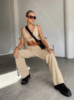 Basic Fashion On The Go Paige Mid Rise Cargo Jean Denim Beige