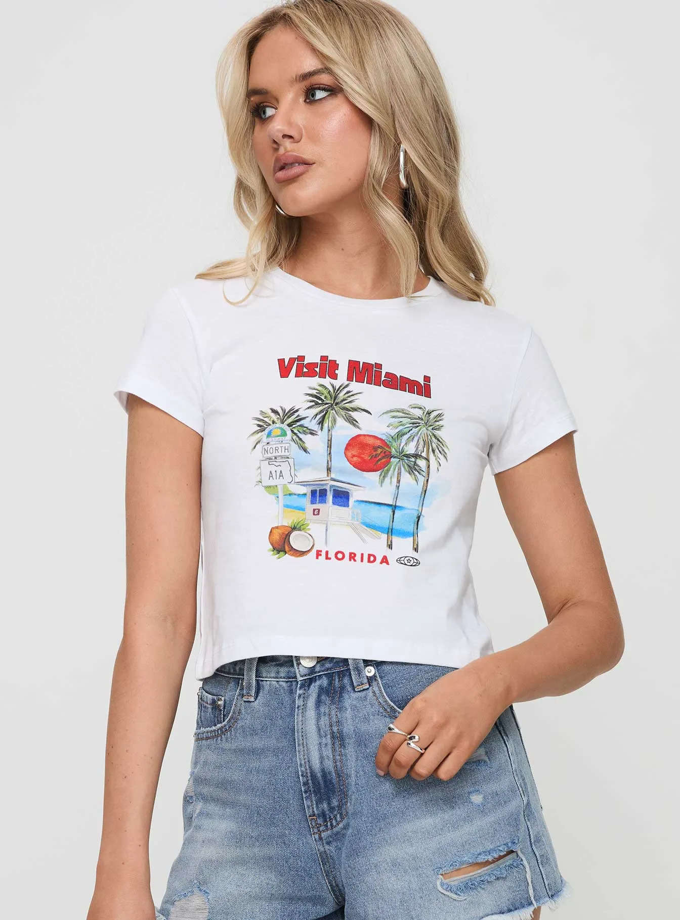 Ultra Soft Texture Visit Miami Graphic Tee White