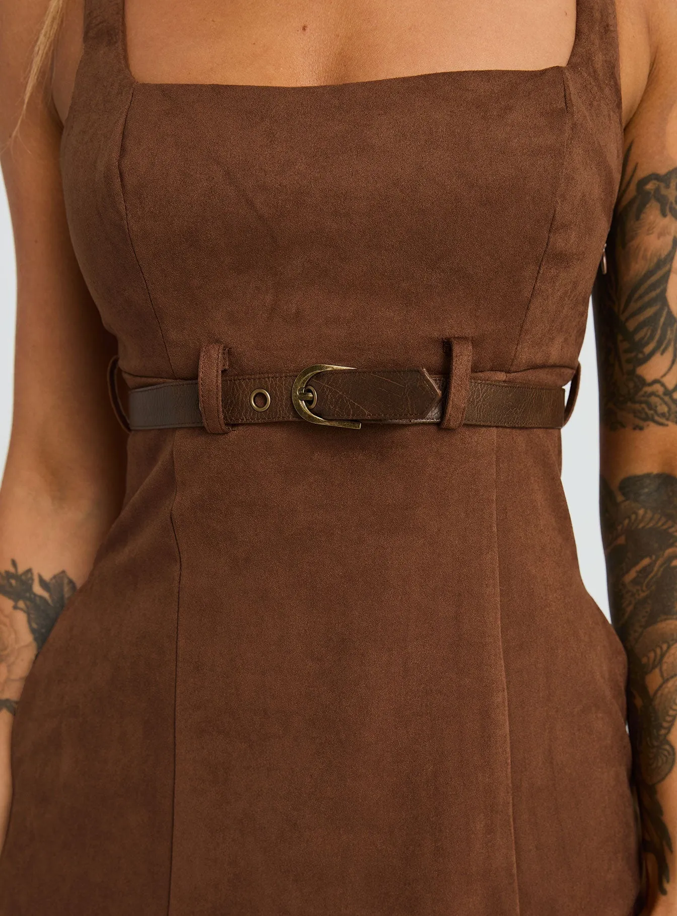 Skin Glow Way Back In Faux Suede Mini Dress Brown