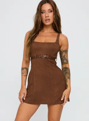 Way Back In Faux Suede Mini Dress Brown Relaxed Fashion