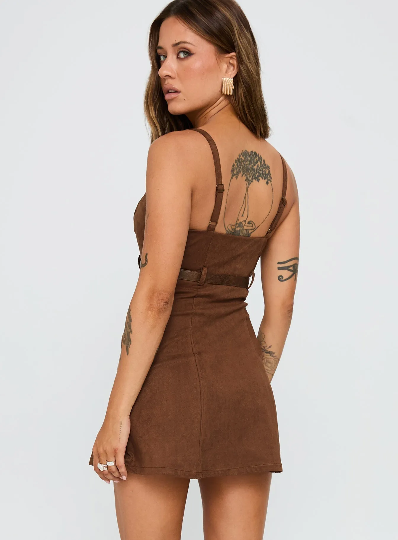 Cozy Fit Style Way Back In Faux Suede Mini Dress Brown