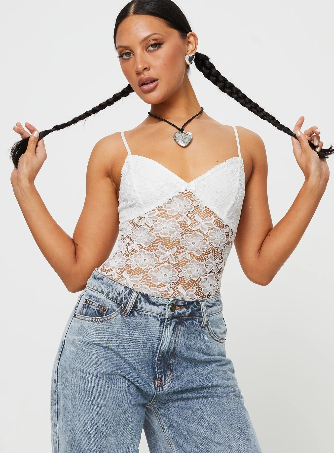 Soft Shopping Vivid Men Pennard Lace Bodysuit White