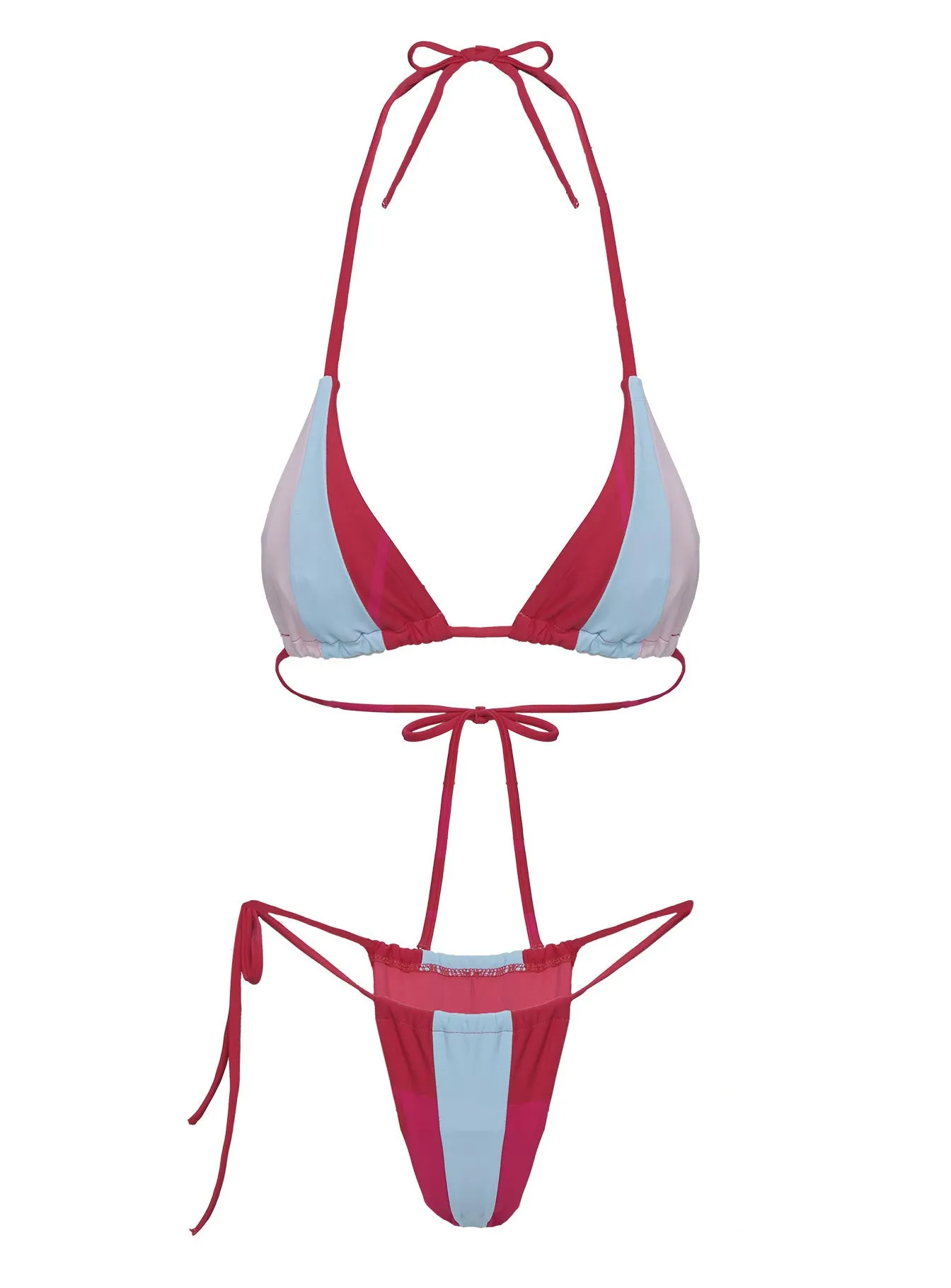 Perren Triangle Bikini Top Pink Multi Seamless Edge Binding Convertible Neckline