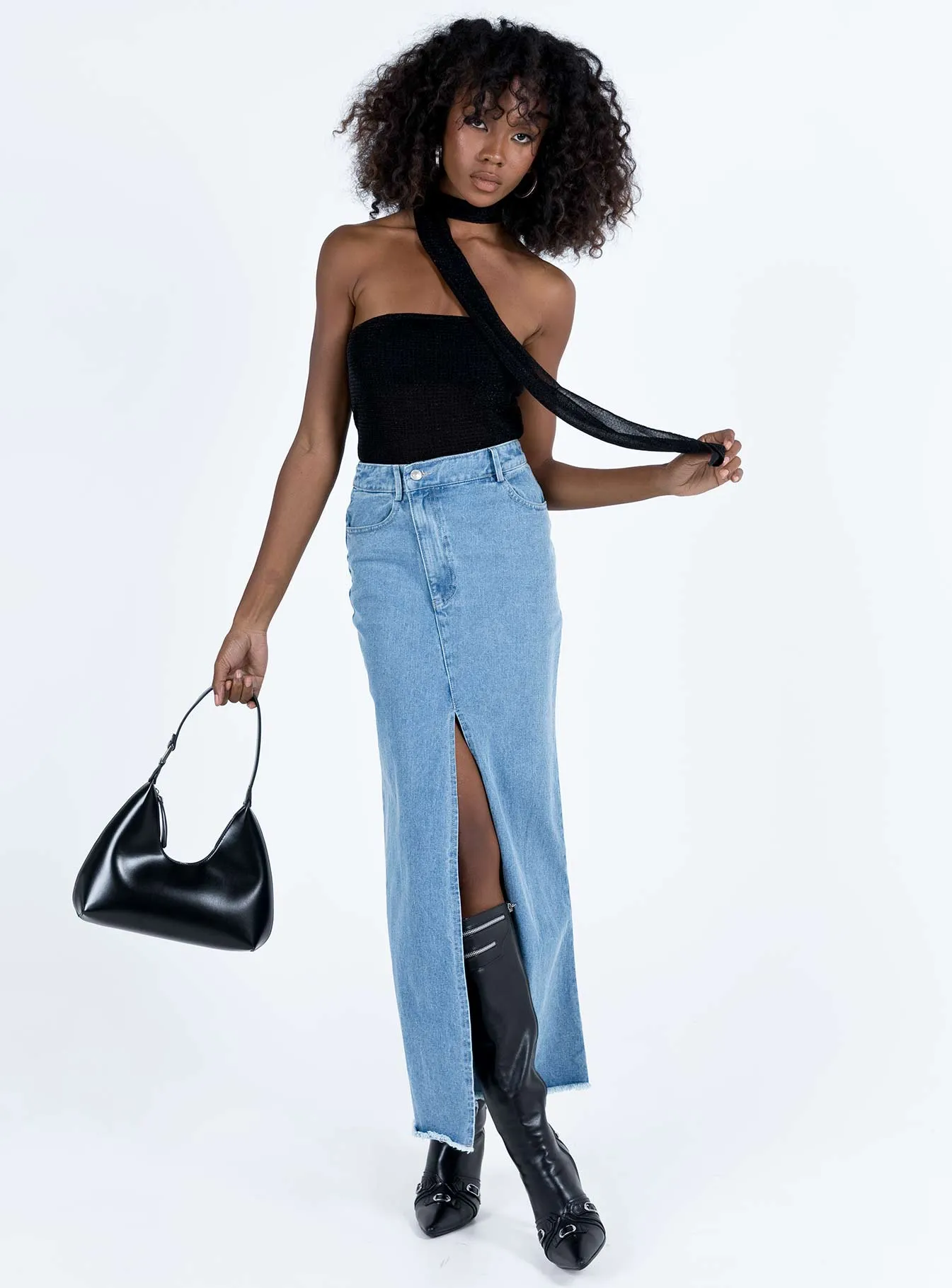 WrinkleResistantWeave HypoallergenicFabric Zilber Scarf Tube Top Black