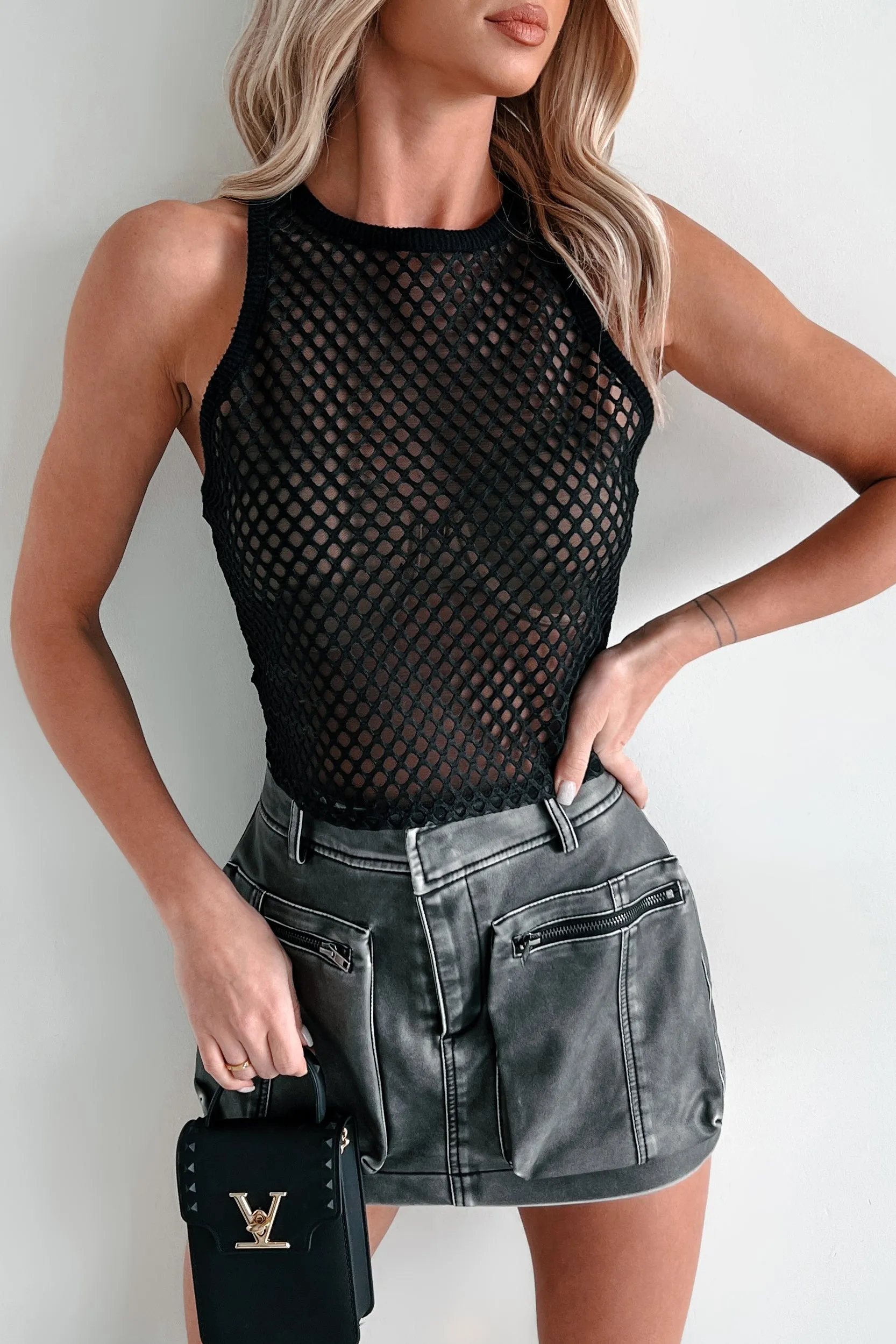 Heat resistant jerky movement Boho Dreaming Lattice Mesh Crop Tank (Black)