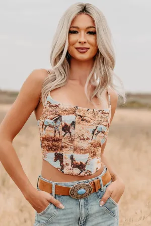 High Stretch Odor Resistant Buckle Bunny Sleeveless Western Print Crop Top (Multi) - Ships By 10/8