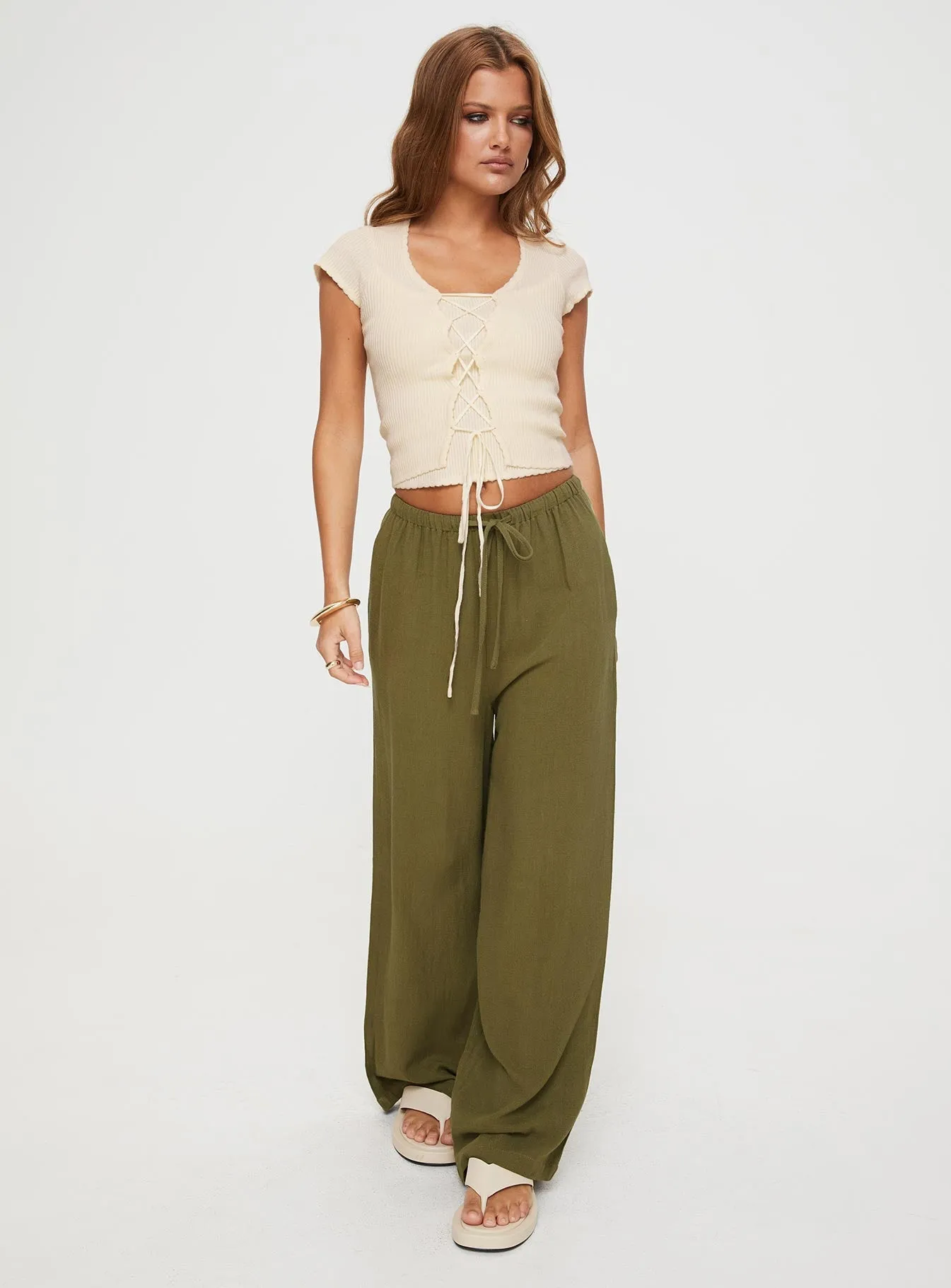 Fincher Lace Up Top Cream Luxury clothing