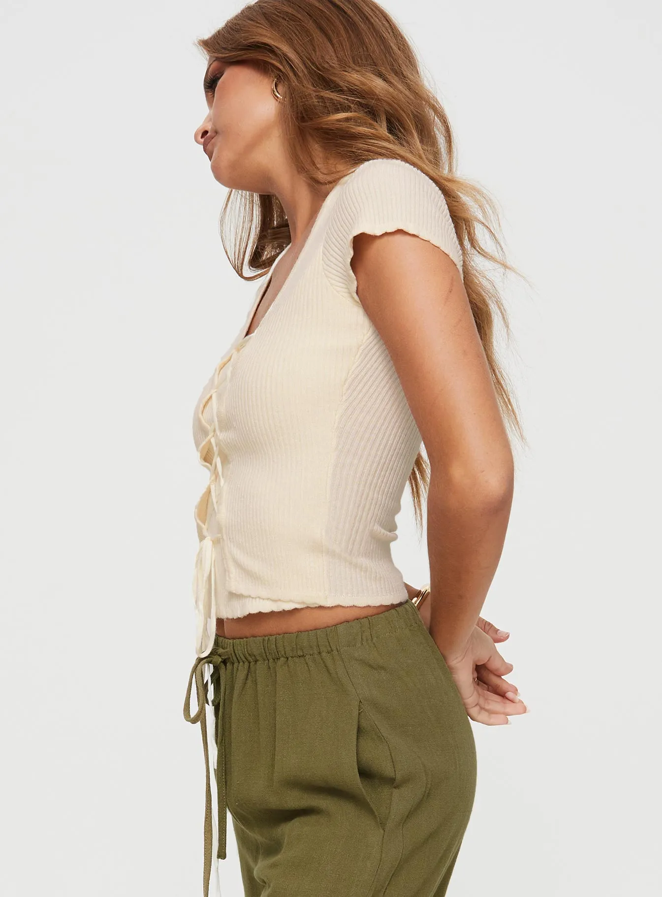 Formal Elegance Fincher Lace Up Top Cream