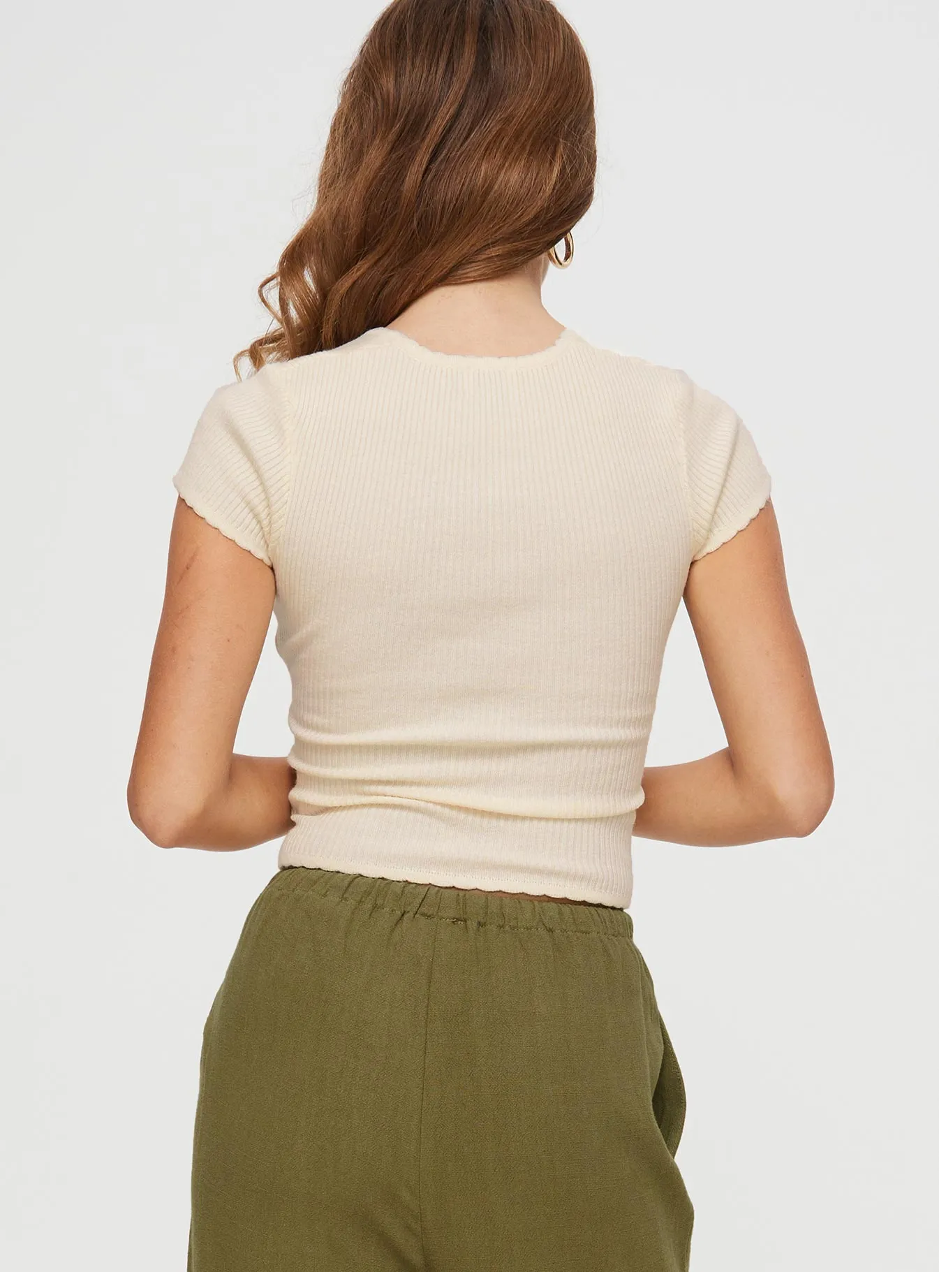 Sleek Layer layerable Fincher Lace Up Top Cream
