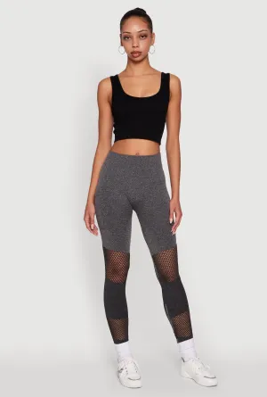 Hiking Trail Mesh Panel Silicone Hem Trim Laser Cut Color Block Leggings with Cell Phone Pocket