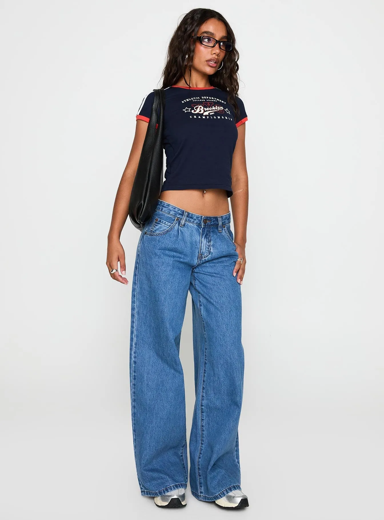 Supercut Low Rise Baggy Pleat Jeans Mid Blue Simple Choice
