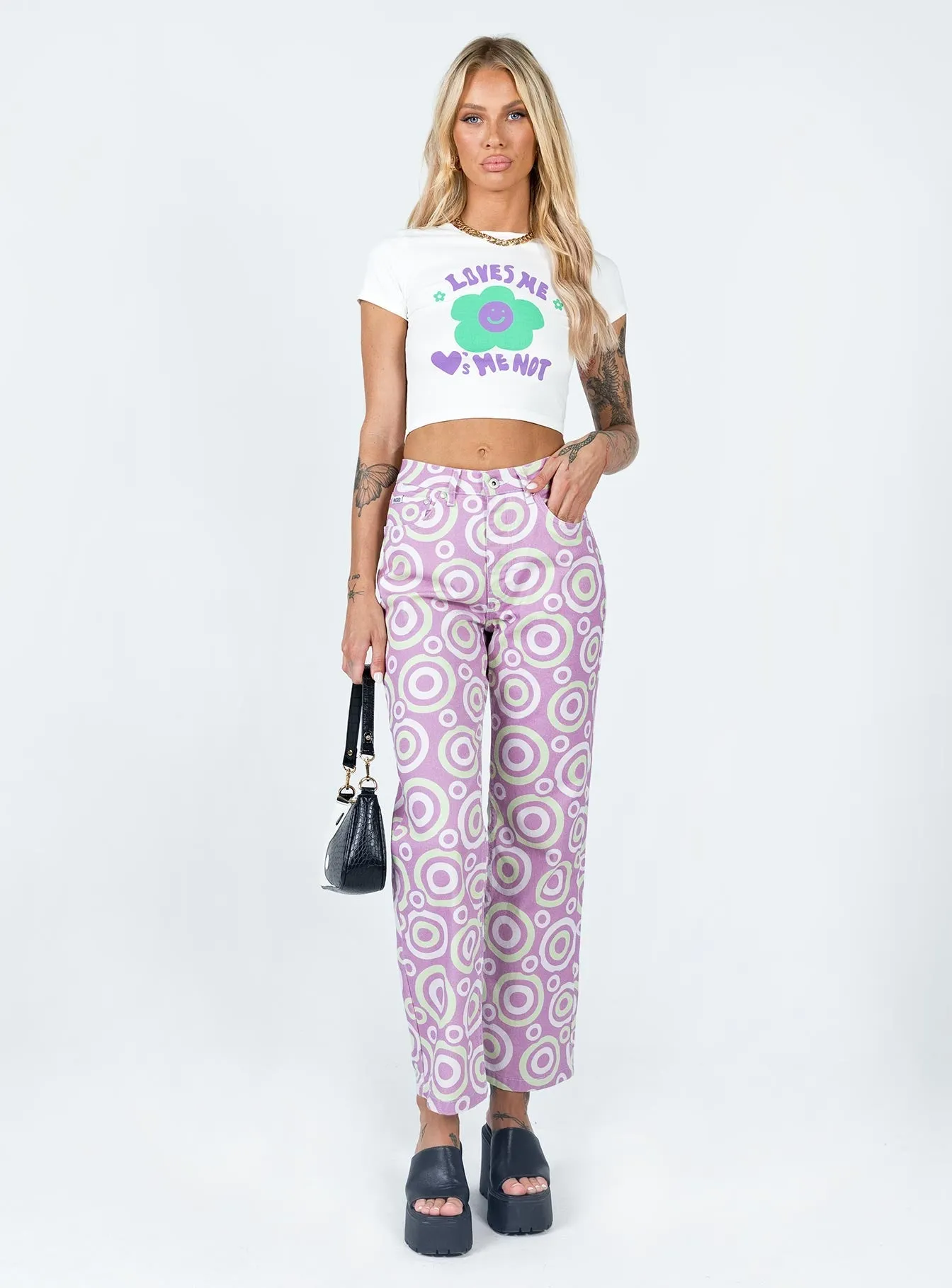 Love Me Not Cropped Tee White Bold colors