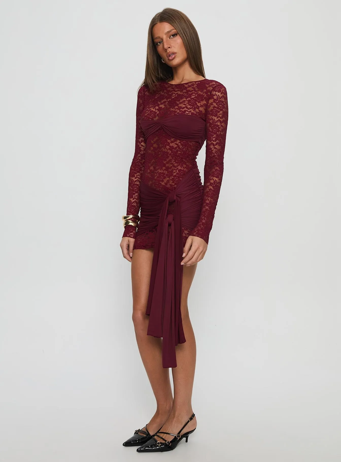 Midnight Mini Dress Garnet Elastic cuffs Street Fashion