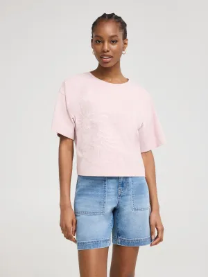 Flower Embroidered T-Shirt AbrasionFreeZone Craft Core