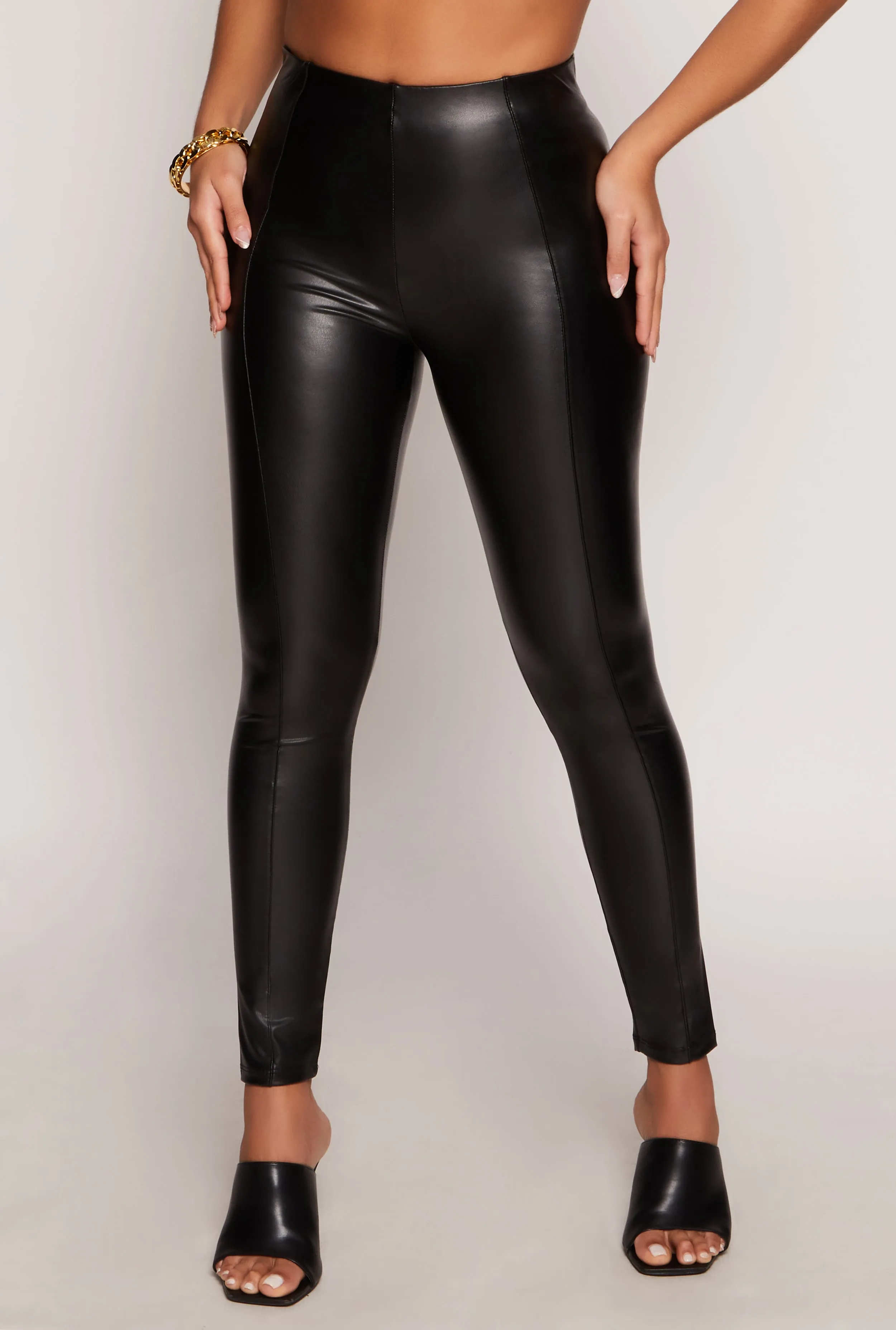 Faux Leather Pintuck High Waist Leggings Four Way For Adults