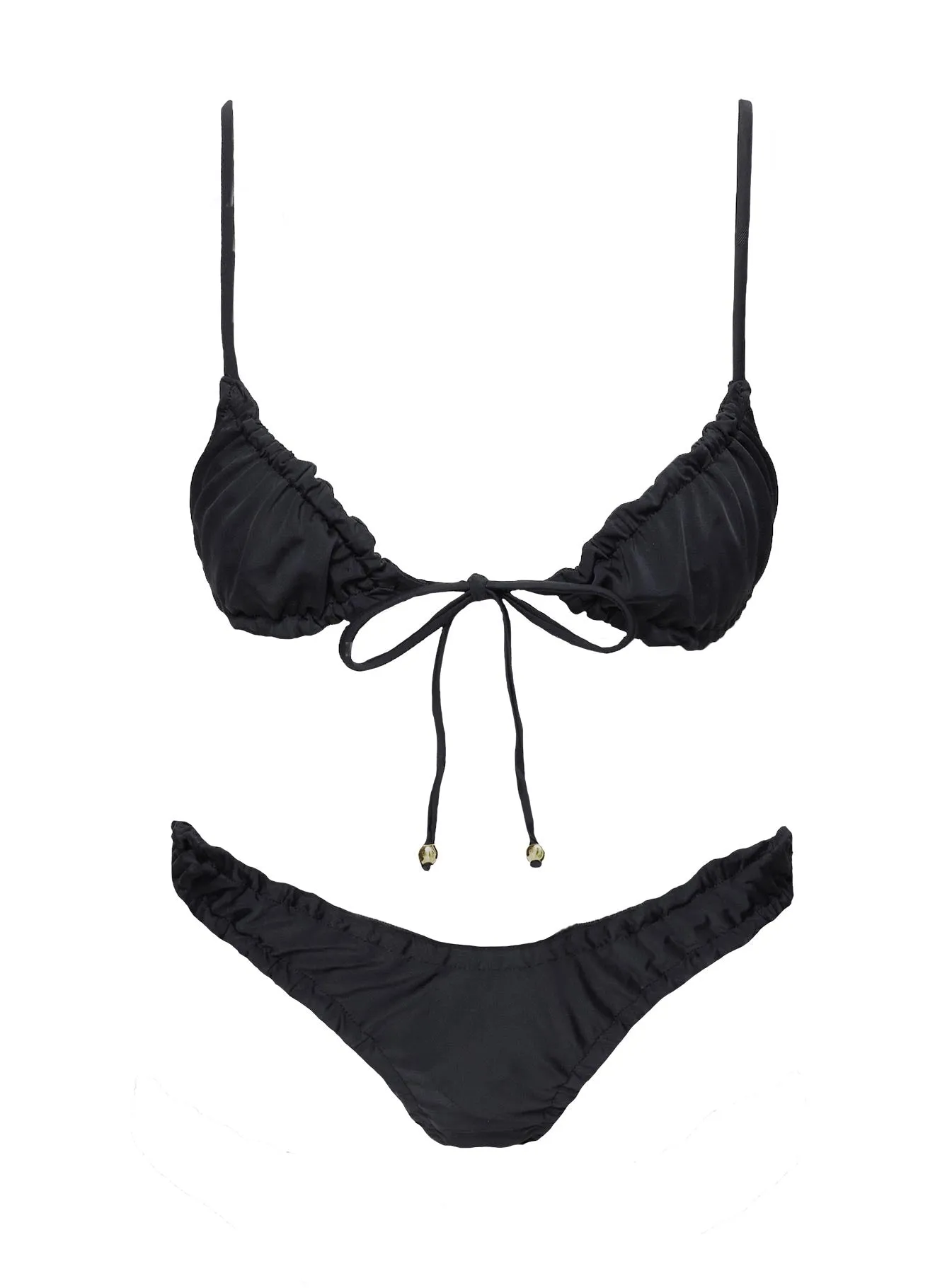 Lelani Ruched Bikini Bottoms Black Hypoallergenic Lining Reinforced Seams