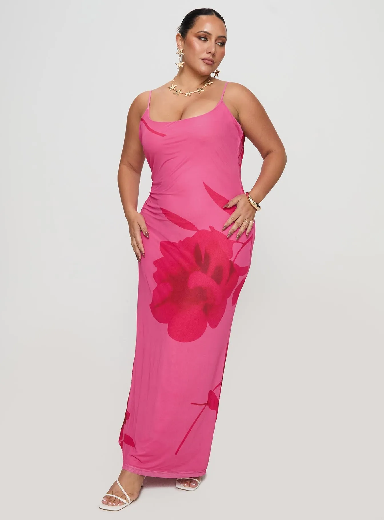 Air Glow Sun shield Knox Maxi Dress Hot Pink Floral Curve
