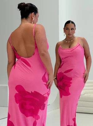 Hand Stitch Knox Maxi Dress Hot Pink Floral Curve