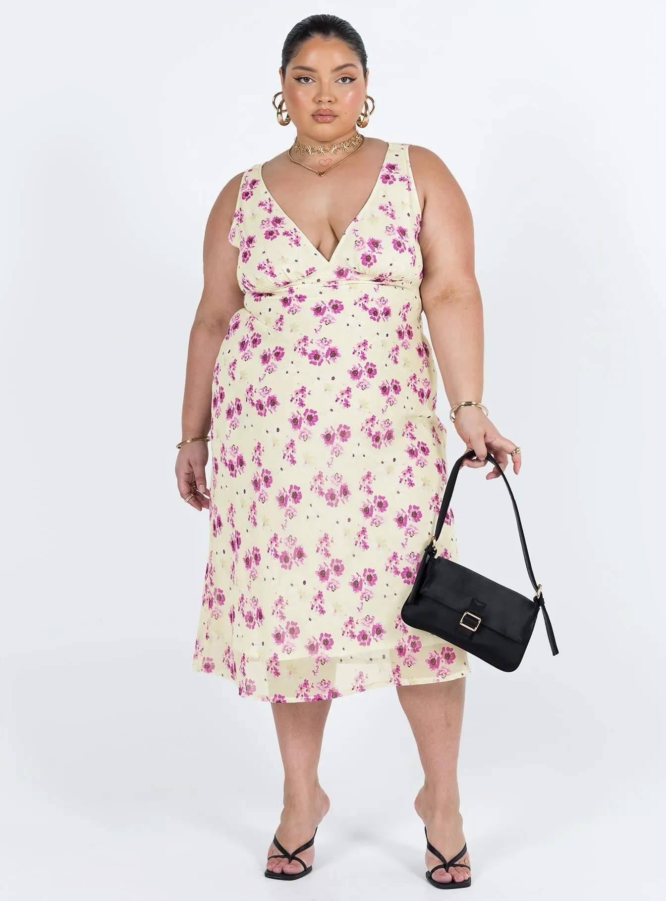Nellie Midi Dress Yellow Floral Curve Sail View This dress creates a flattering silhouette while remaining breathable and comfortable
