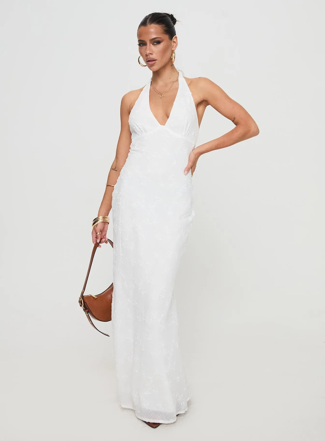 Easy Step Autumn Gold Koral Maxi Dress White