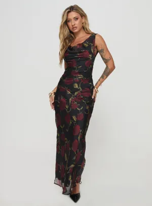 This dress is perfect for transitioning between seasons while still maintaining an elegant look Flexi Maxi Dress Black / Red Floral