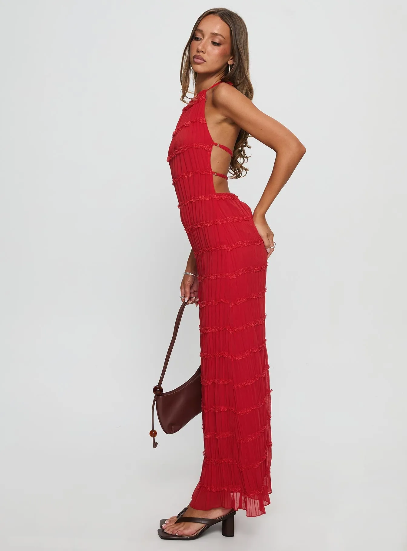 Lawn Wedding Luxurious evening party dress Klarissa Halter Maxi Dress Red