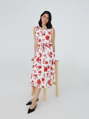 Sleeveless Chiffon Floral Print Midi Dress Quiet Luxury