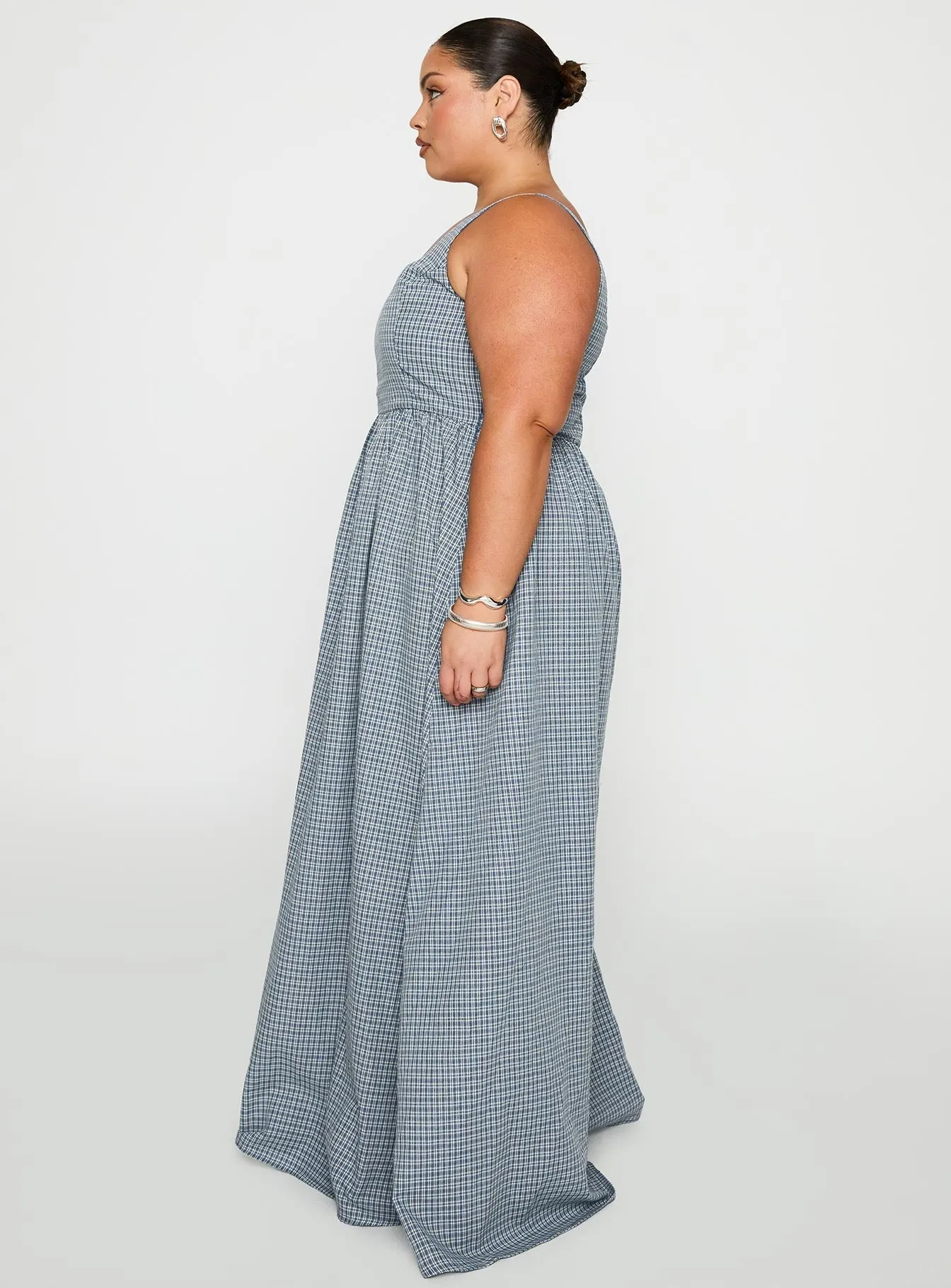 Cartmel Check Maxi Dress Navy Curve Classic Grace
