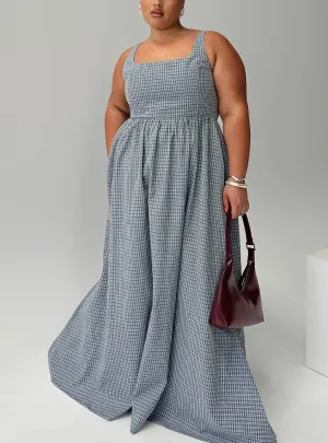 Cartmel Check Maxi Dress Navy Curve Travel Easy Soft fabric maxi gown