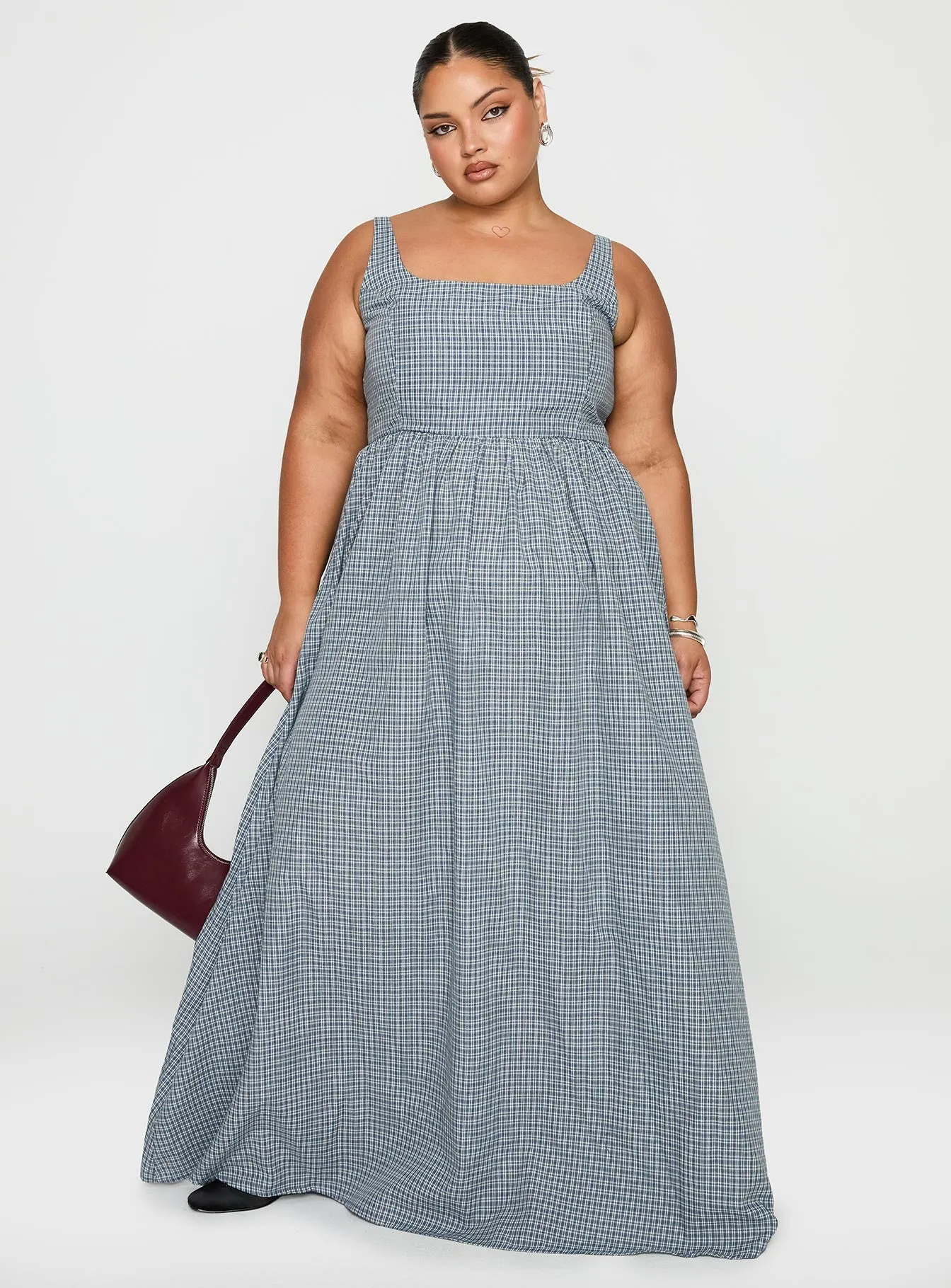 Calm Air Cartmel Check Maxi Dress Navy Curve