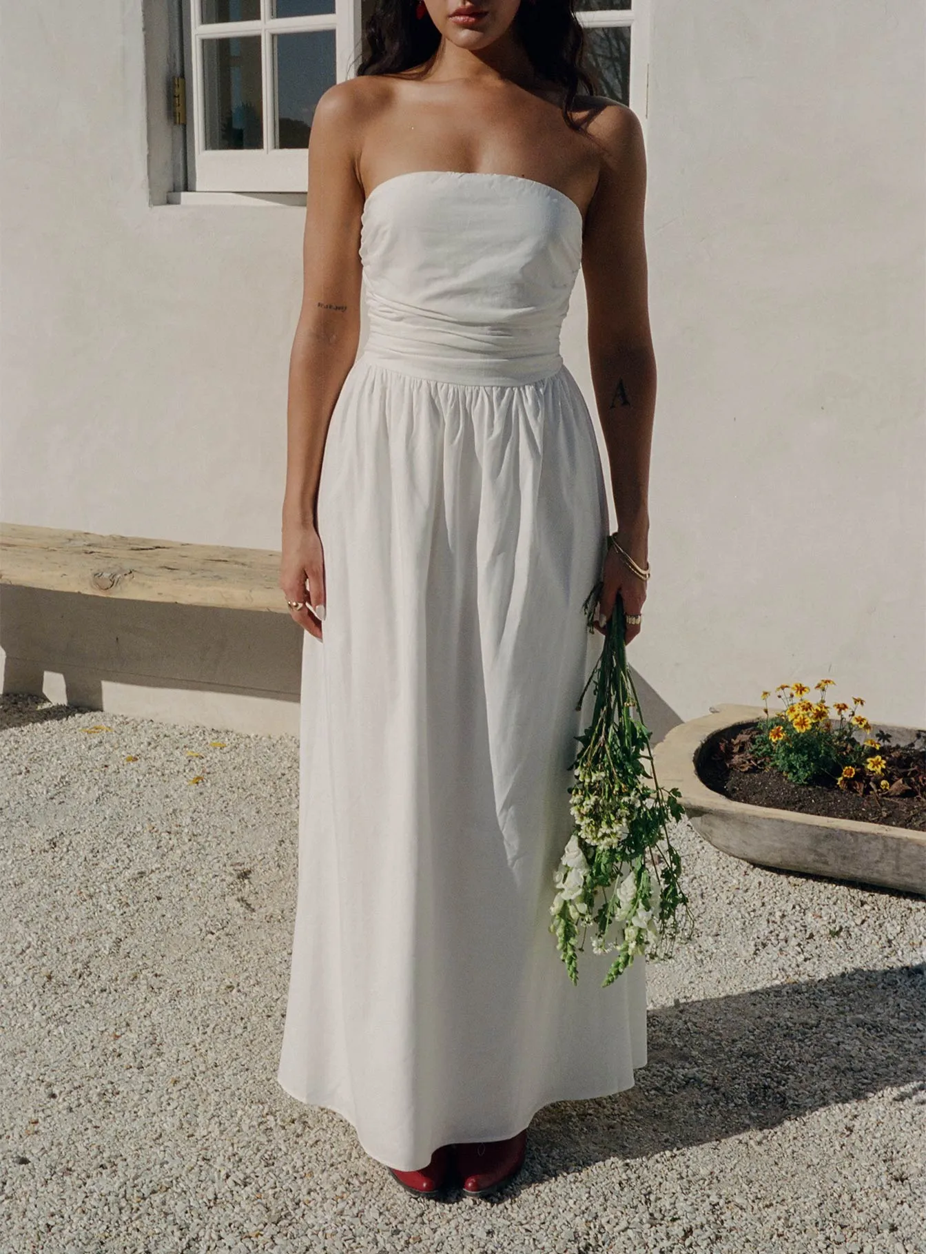 Nicia Strapless Maxi Dress White Silk Glow