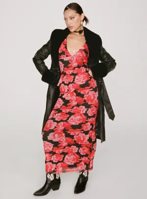 Classic sleeveless floor dress Mesh Touch Lauers Maxi Dress Red Floral / Black